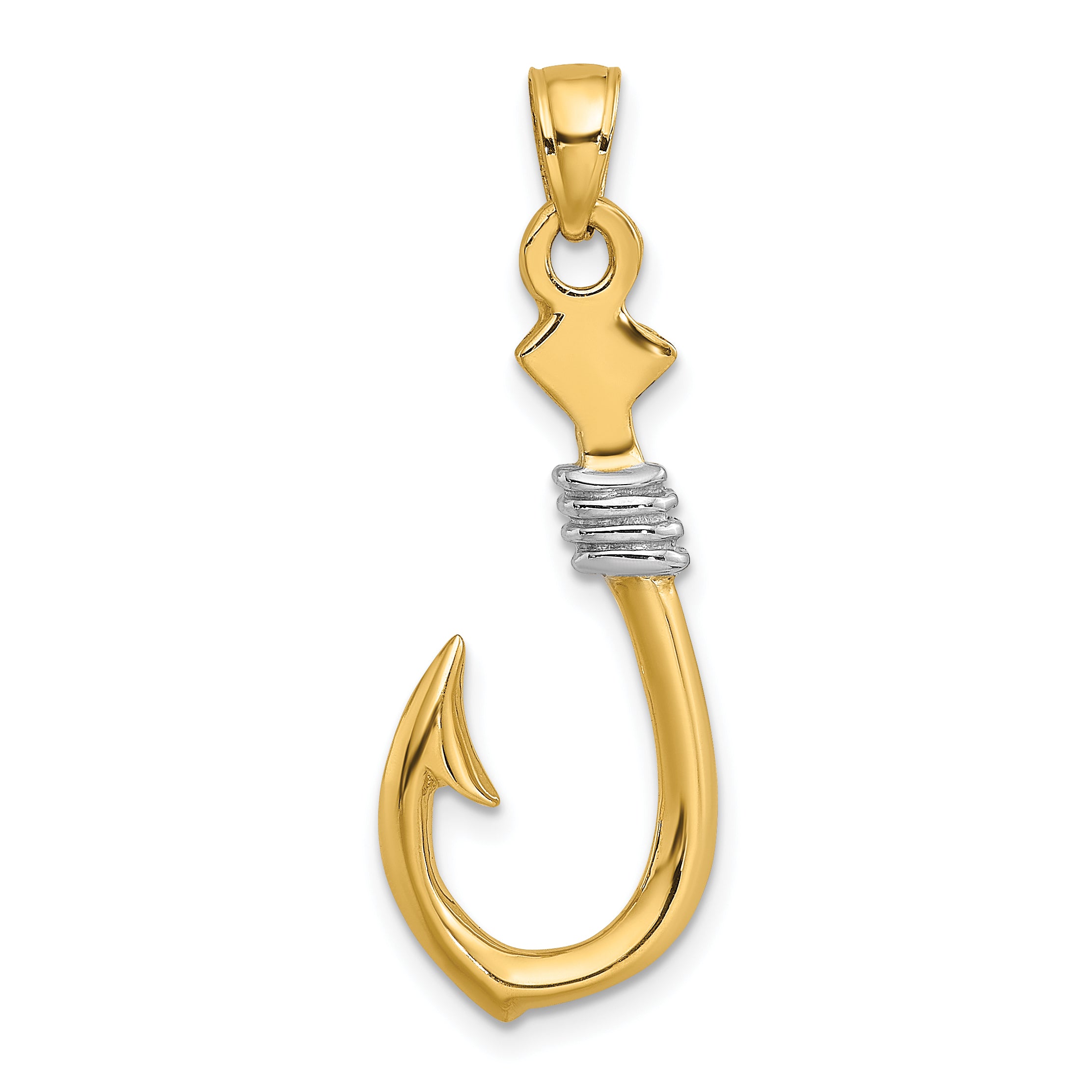 14K w/Rhodium 3-D Fish Hook With Rope Charm Main image