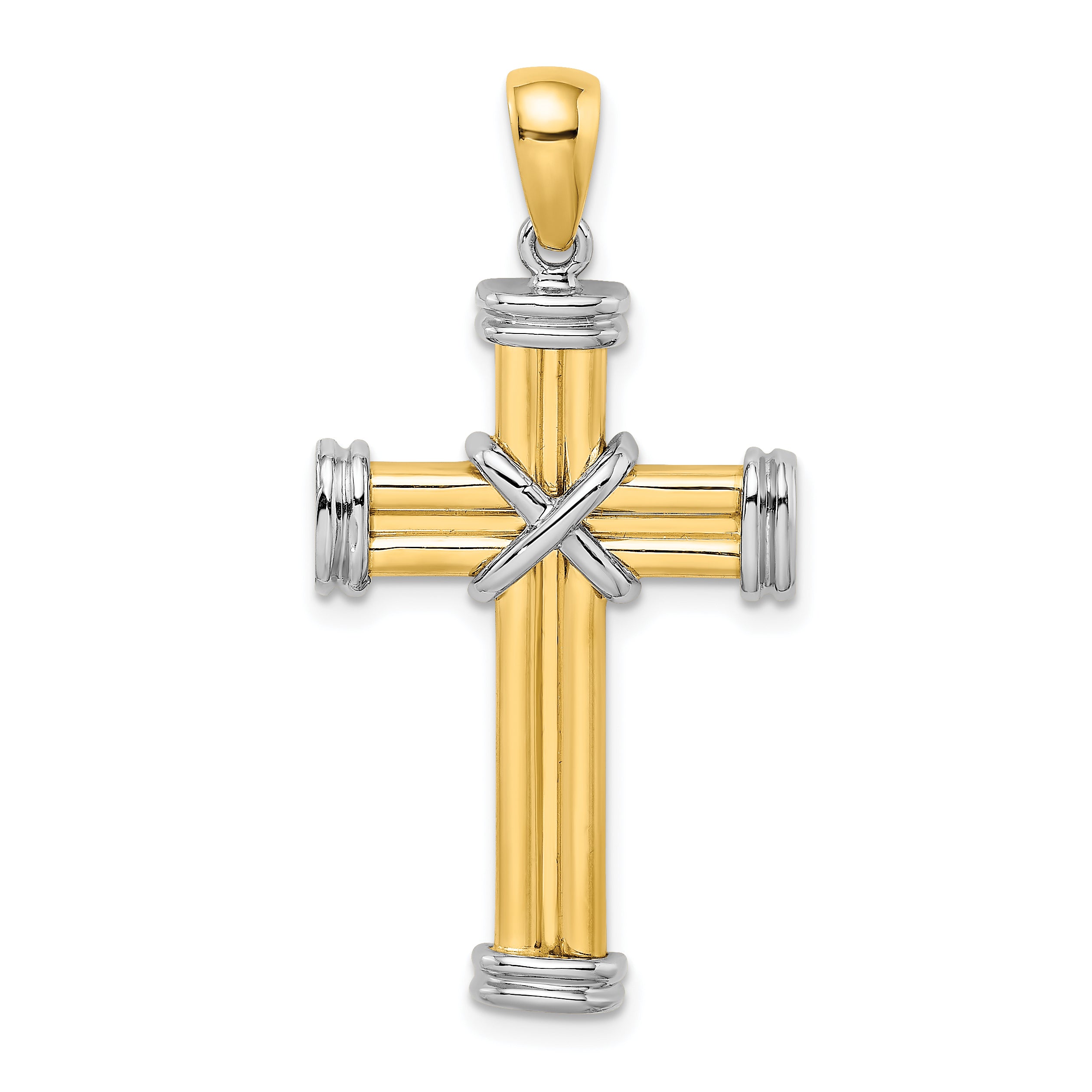 14K Two-tone Polished Cross Charm