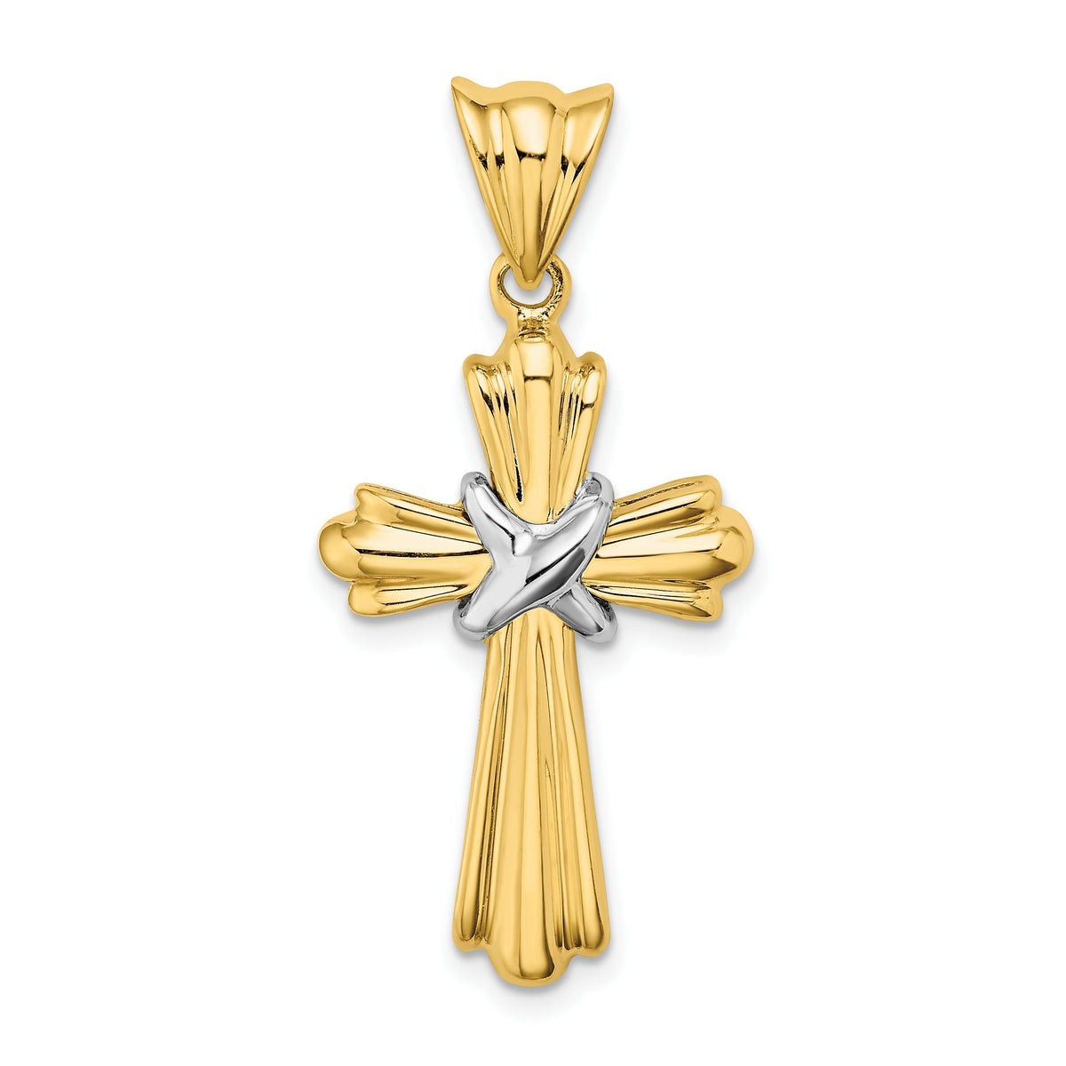 Cross Charm in 14K Two-Tone Gold with X Center Design, 37mm - Sophia Jewelers Main image
