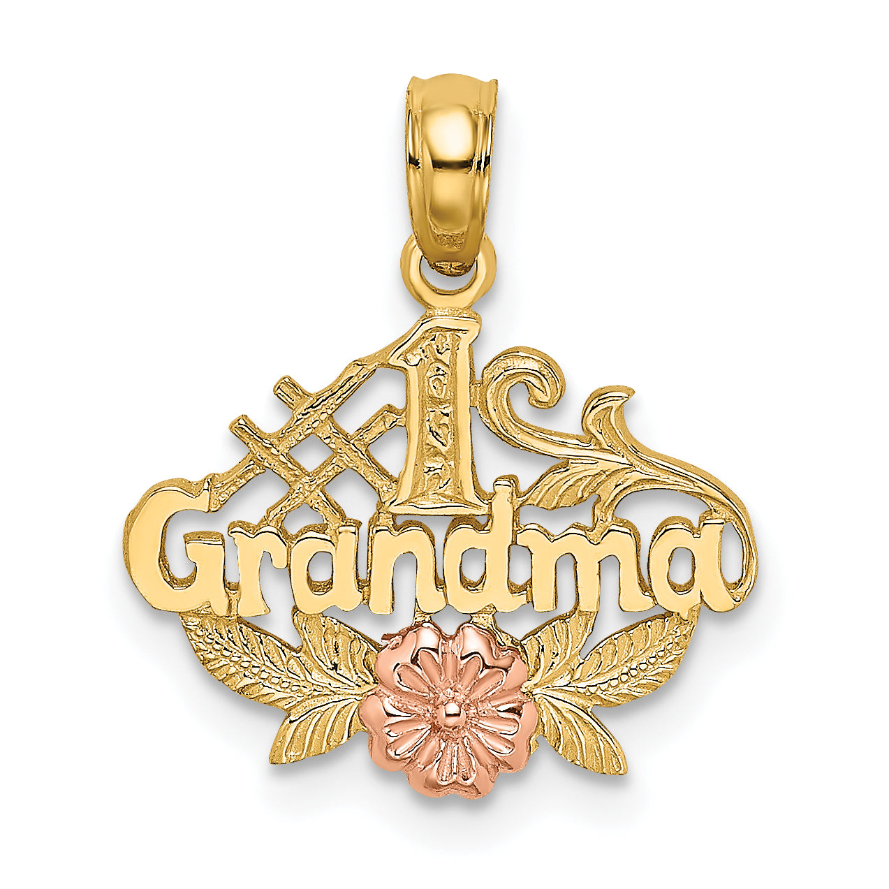 14k Two-Tone #1 GRANDMA w/ Flower Charm Main image