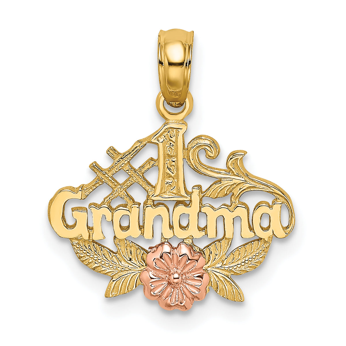 14k Two-Tone #1 GRANDMA w/ Flower Charm