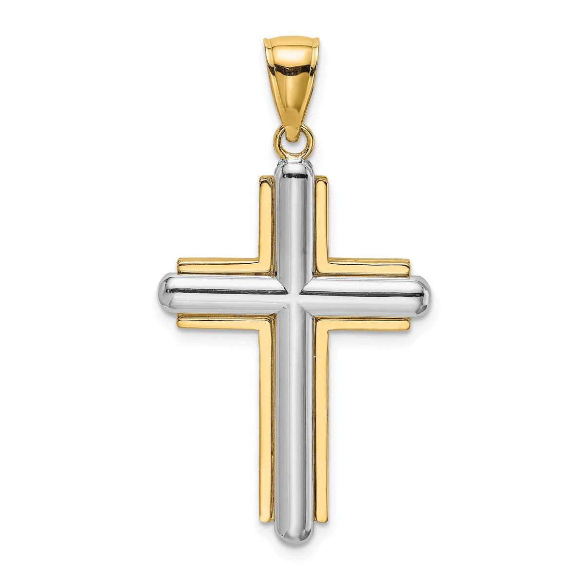 Beveled Cross Charm in 14K Two-Tone Gold, 38mm - Sophia Jewelers Main image