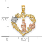 14k Two-tone White Rhodium Motherly Love w/ Flowers In Heart Charm