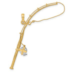 14K w/Rhodium 3-D Moveable Fishing Pole W/ Reel Charm