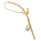 14K w/Rhodium 3-D Moveable Fishing Pole W/ Reel Charm