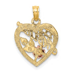 14K Two-tone w/White Rhodium #1 MOTHER Heart w/Flower Charm