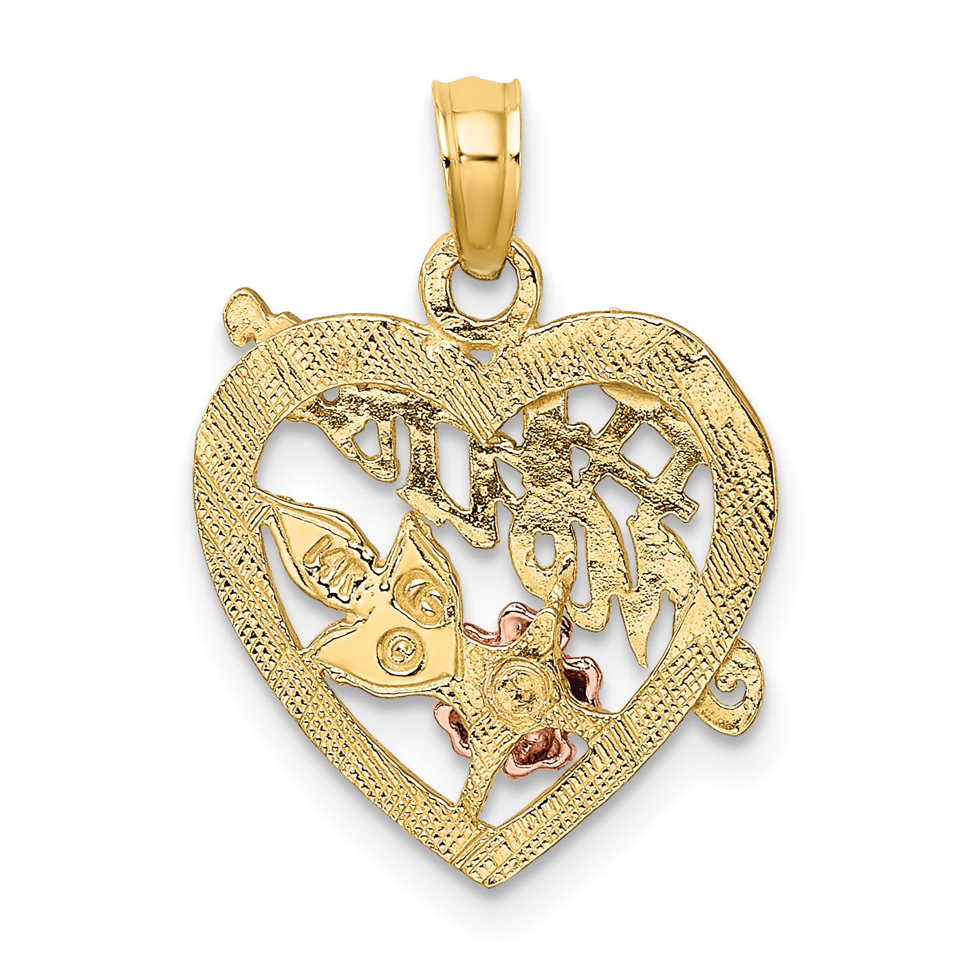 14K Two-tone w/White Rhodium #1 MOTHER Heart w/Flower Charm