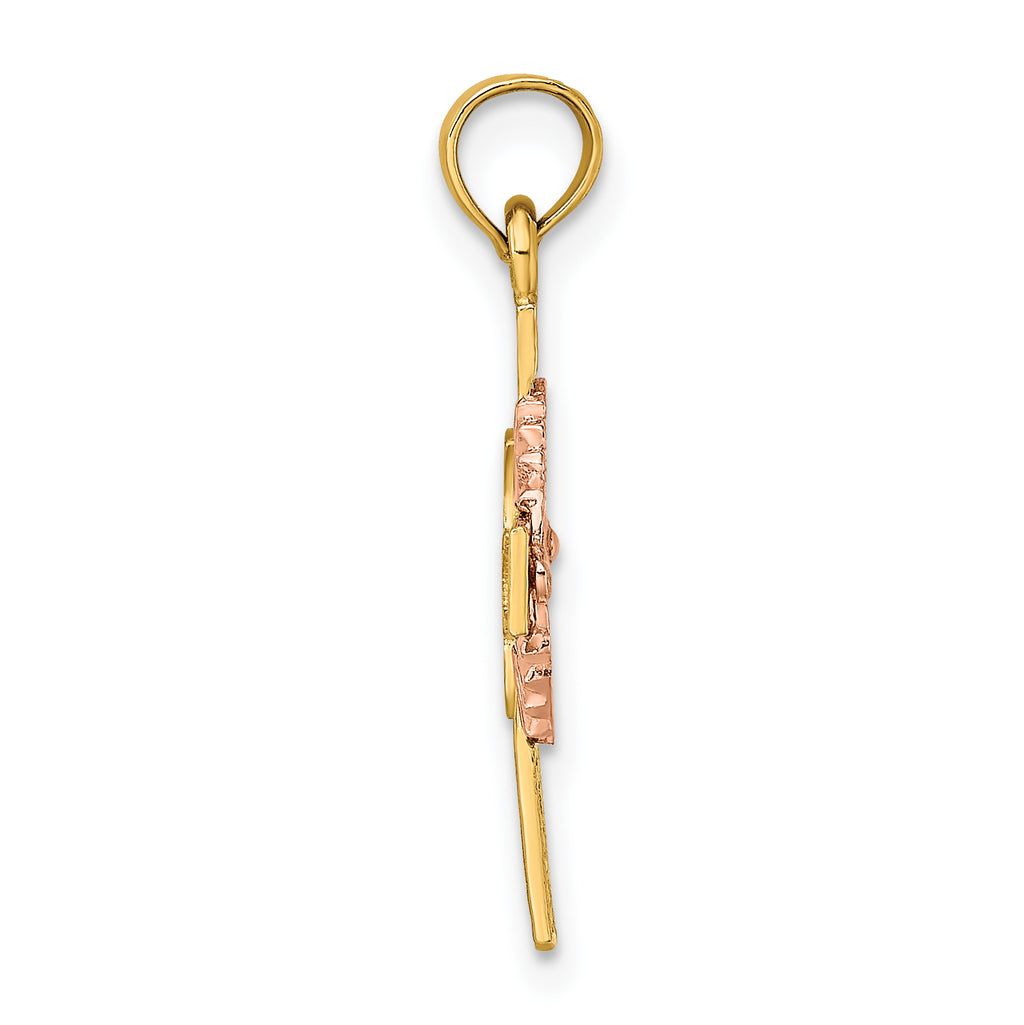 14K Two-Tone Cut-Out Dove On Cross Charm