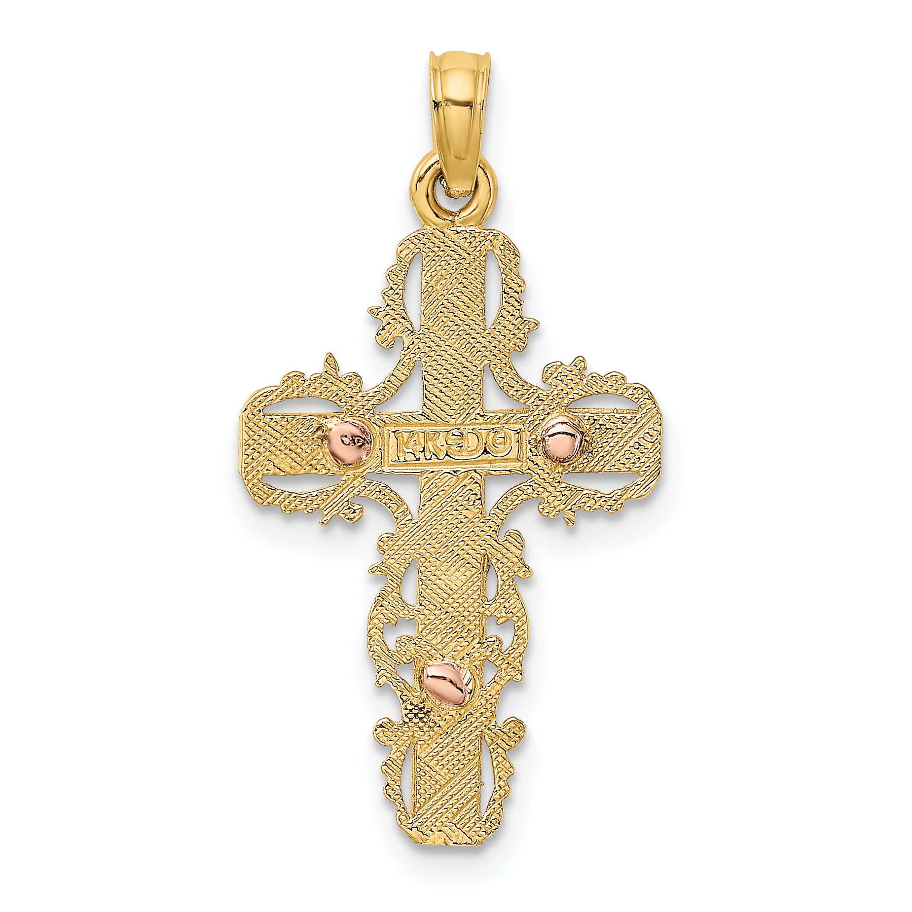 14k Two-Tone w/ Lace Trim Crucifix Charm