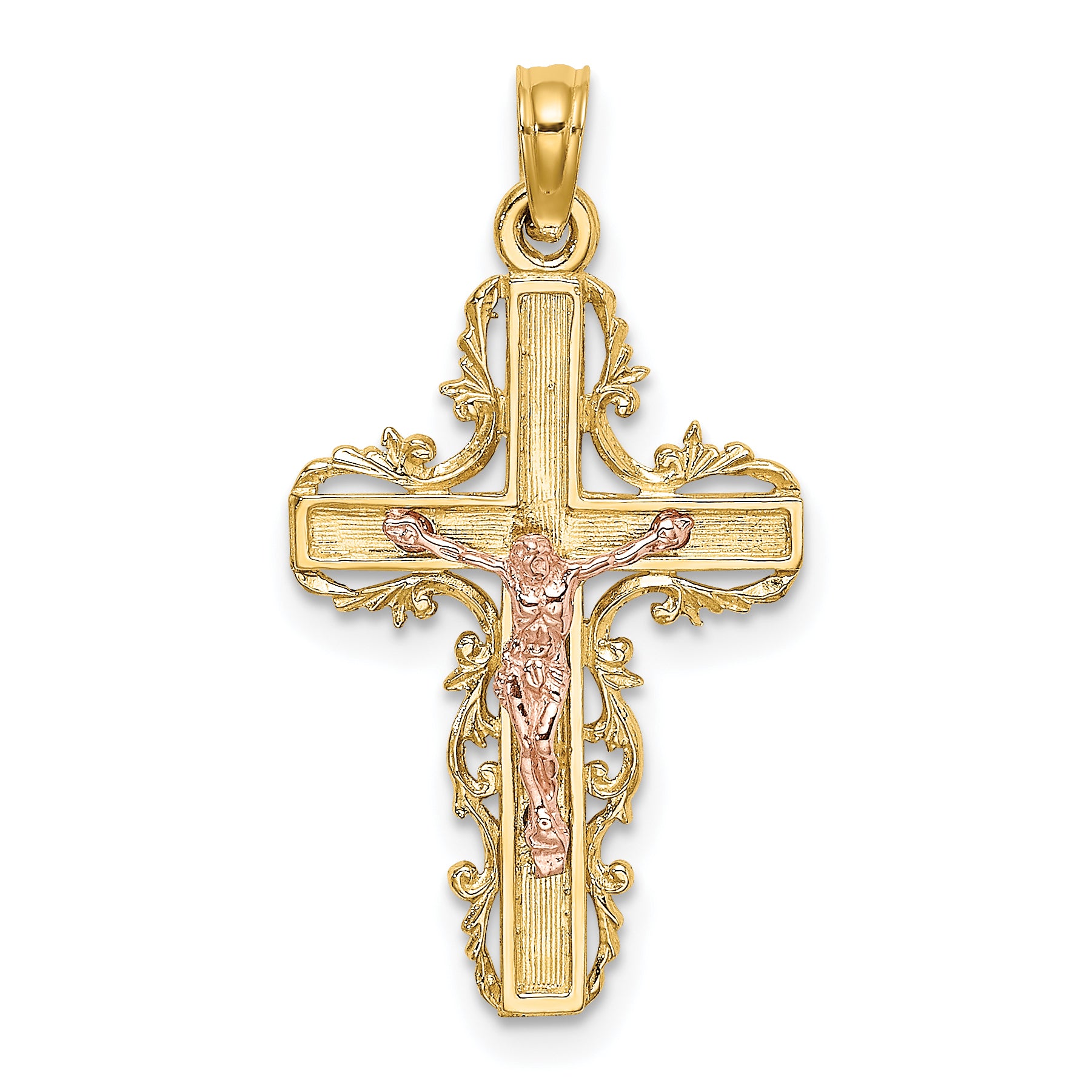 14k Two-Tone w/ Lace Trim Crucifix Charm Main image