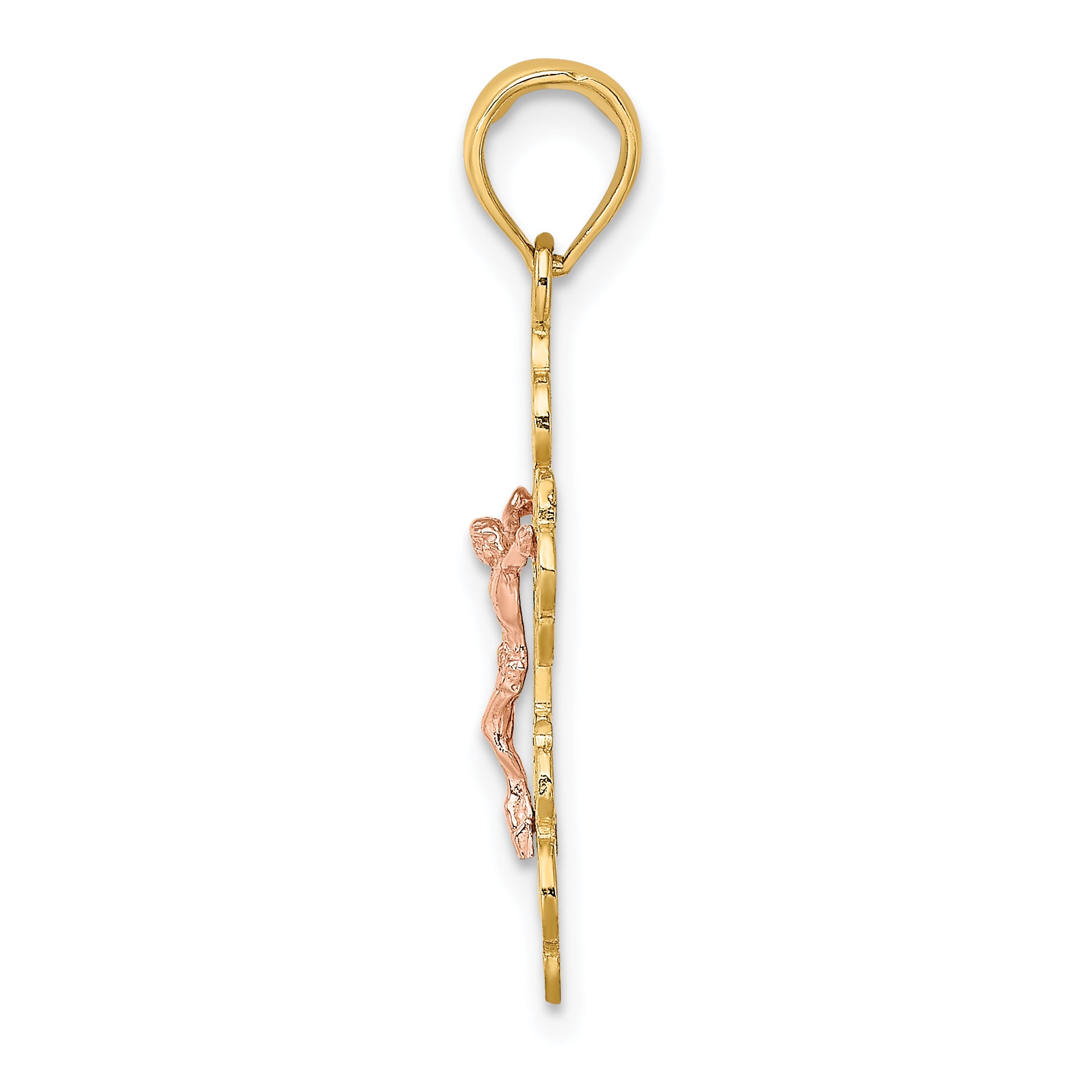 14K Two-Tone Crucifix W/ Scallop Trim Charm Secondary image