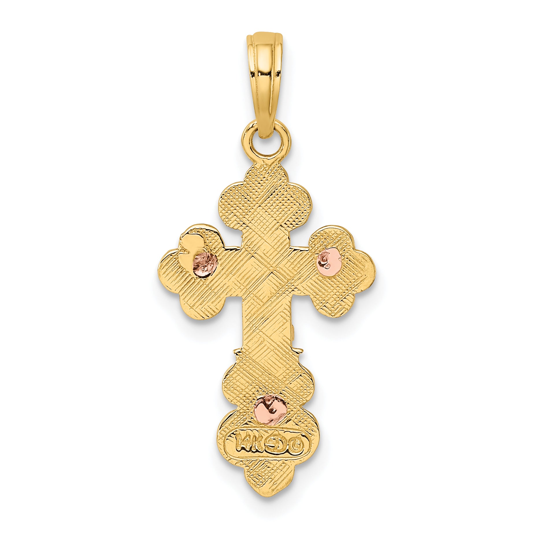 14K Two-Tone Crucifix W/ Scallop Trim Charm