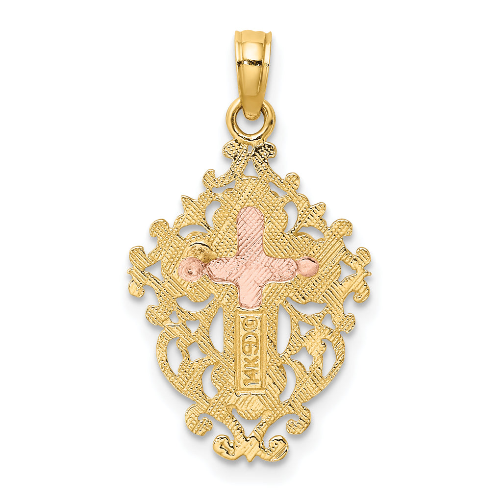14k Two Tone w/ Lace Trim Crucifix Charm