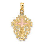 14k Two Tone w/ Lace Trim Crucifix Charm