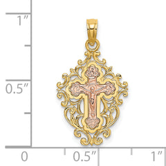 14k Two Tone w/ Lace Trim Crucifix Charm