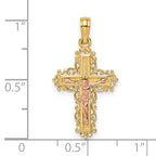 14K Two-Tone Crucifix W/ Lace Trim Charm