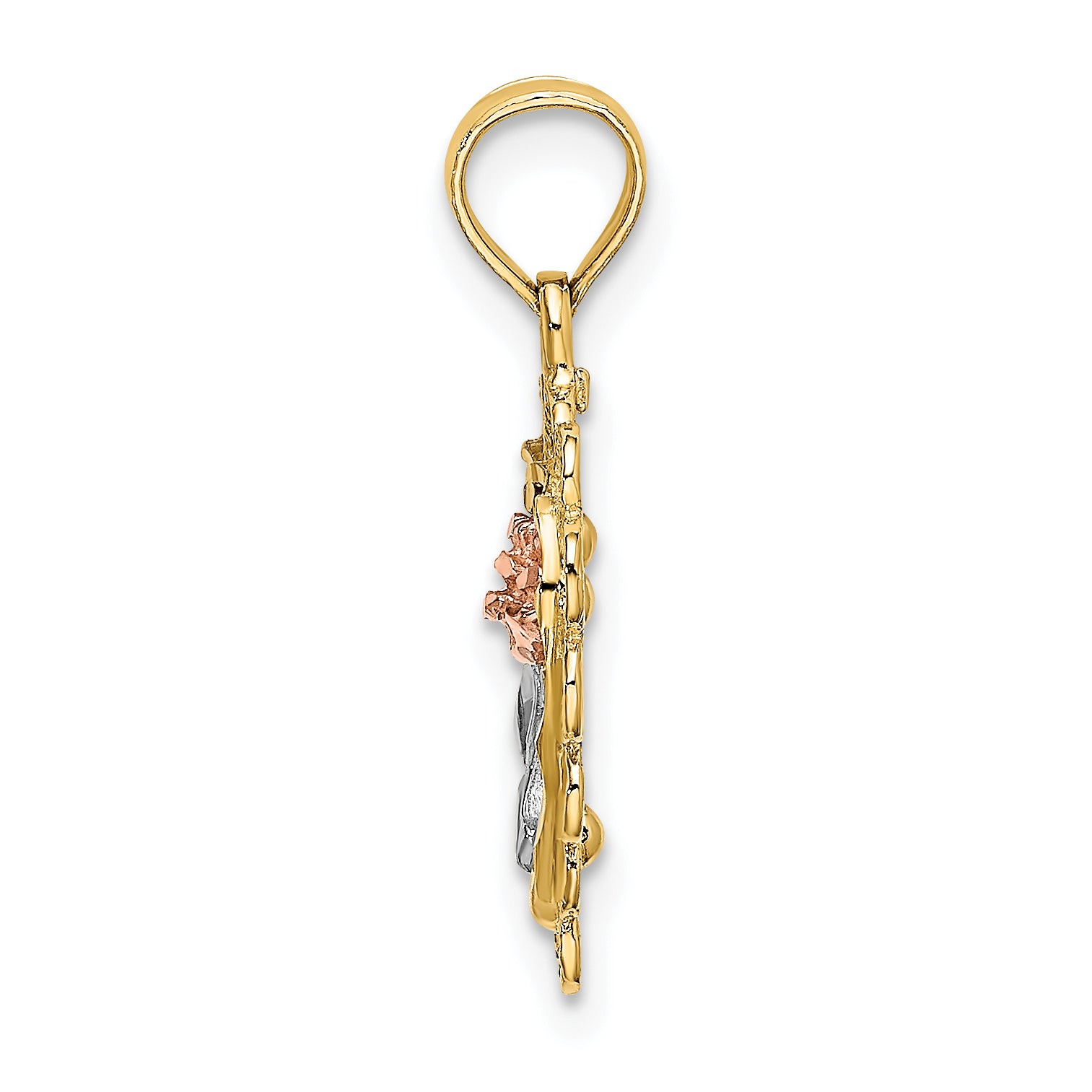 14k Two-tone White Rhodium Heart w/ Rose and Lace Trim Charm Secondary image