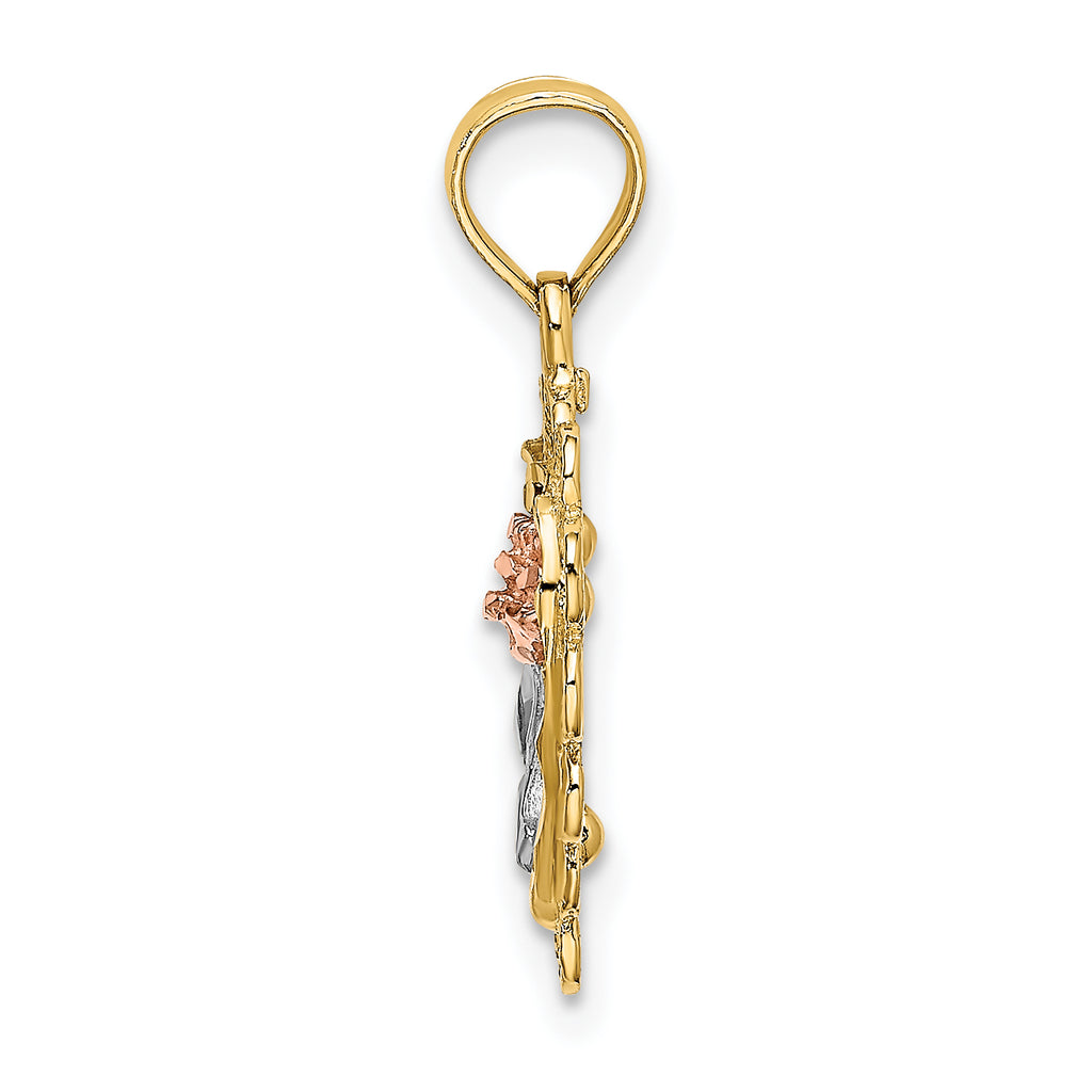 14k Two-tone White Rhodium Heart w/ Rose and Lace Trim Charm