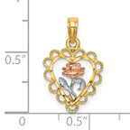 14k Two-tone White Rhodium Heart w/ Rose and Lace Trim Charm