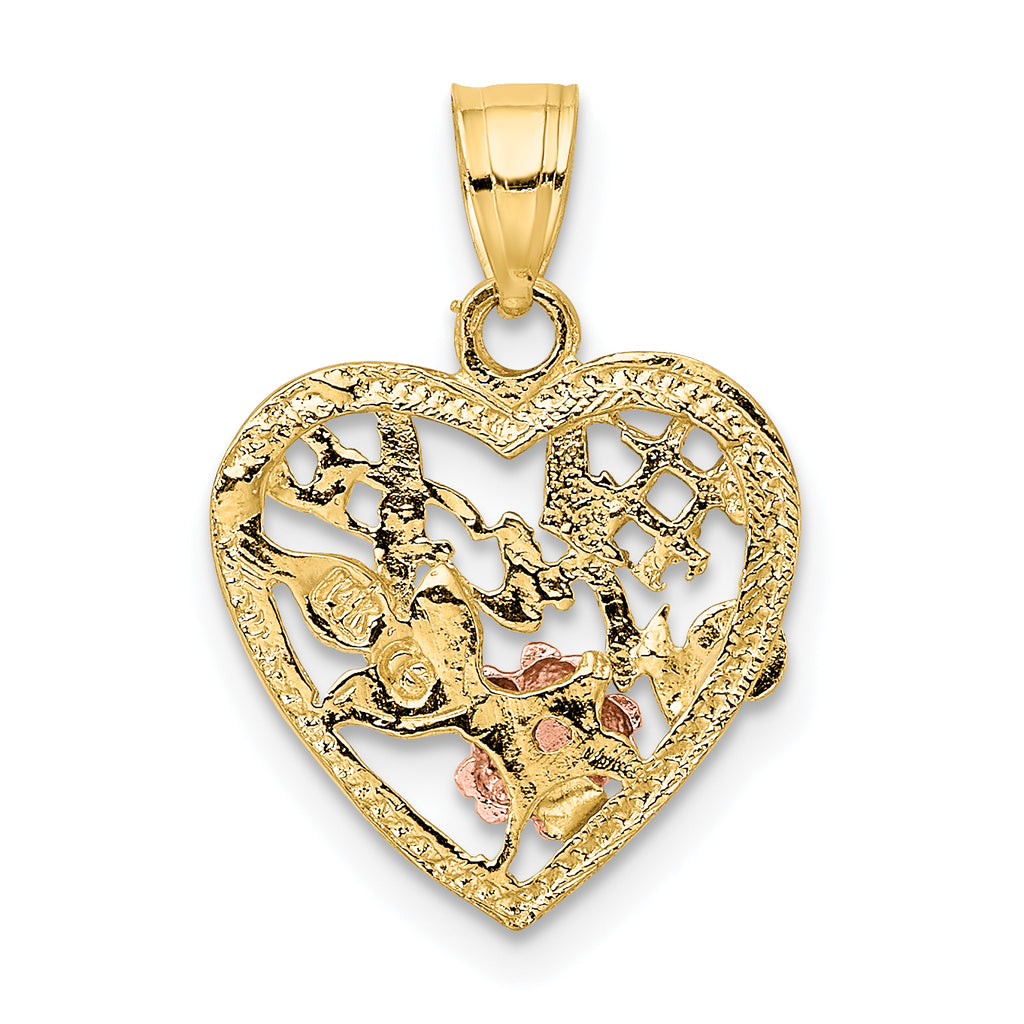 14k Two-Tone w/White Rhodium #1 WIFE In Heart w/Flower Charm