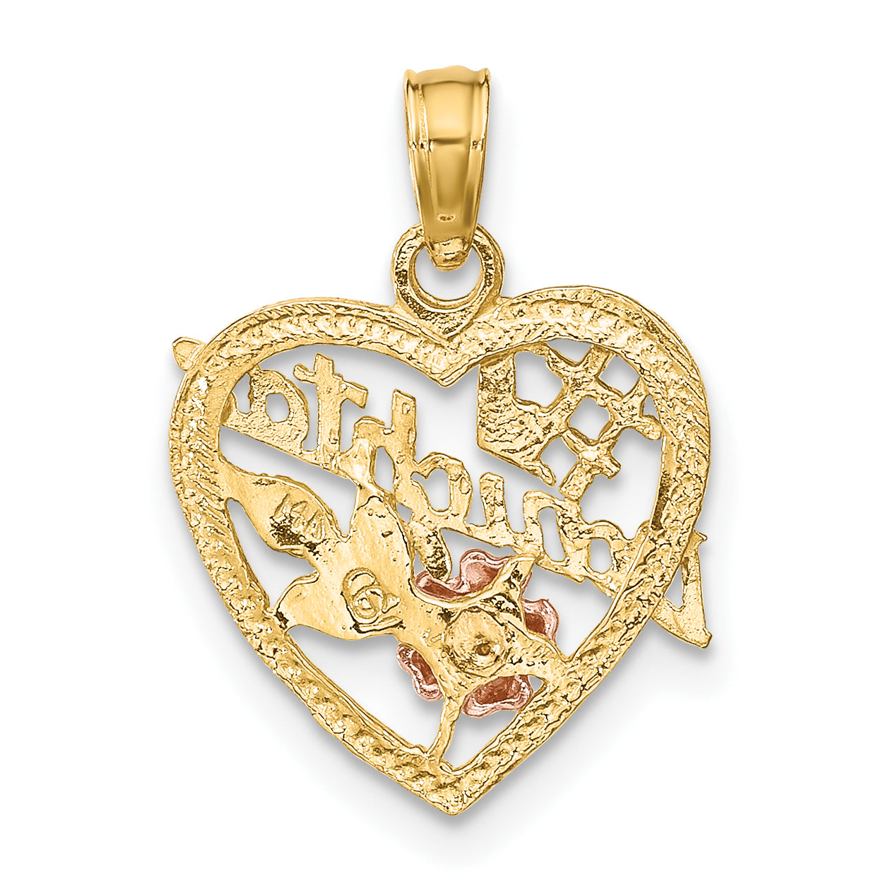 14k Two-tone White Rhodium #1 DAUGHTER IN HEART w/Flowers Charm