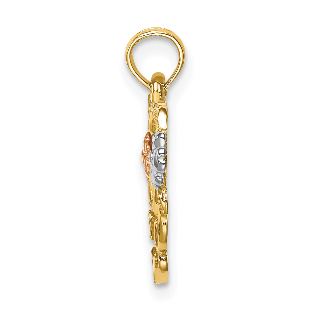 14k Two-tone w/White Rhodium MOM Heart w/Flower Charm