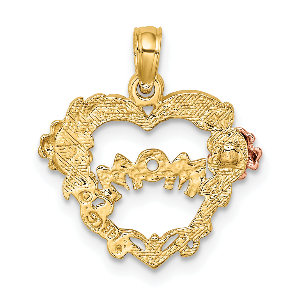 14k Two-tone w/White Rhodium MOM Heart w/Flower Charm