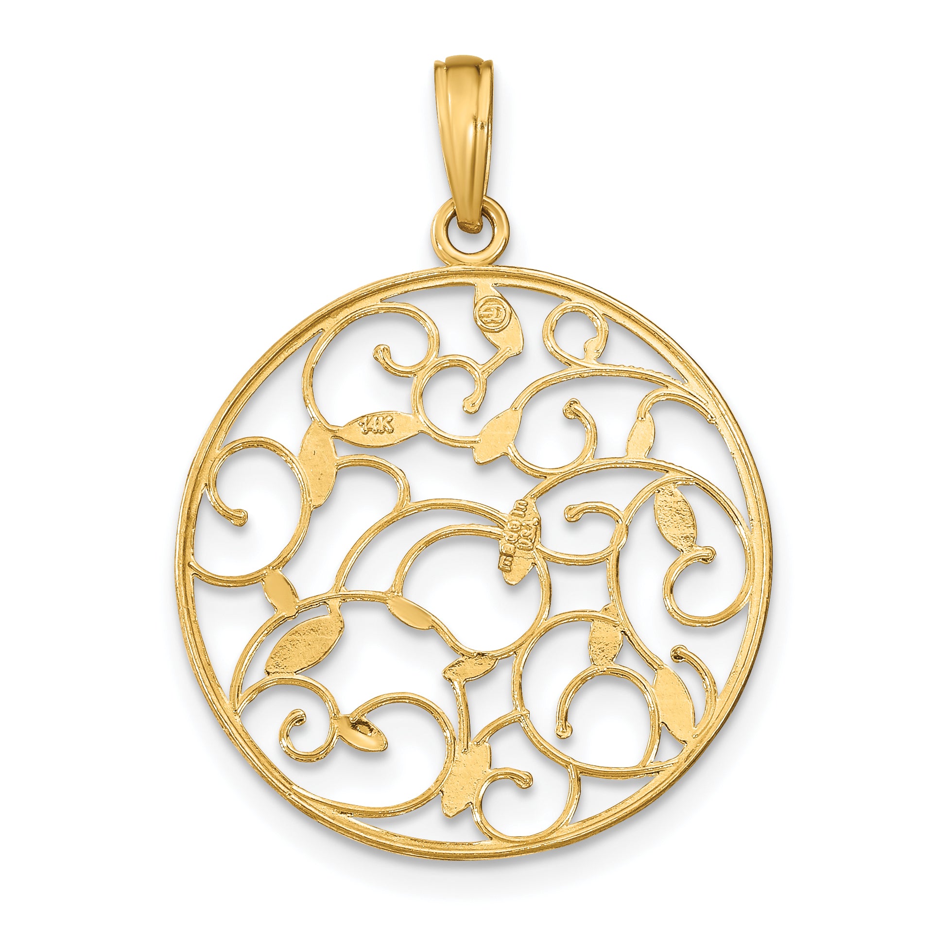 14K w/Rhodium Floral Medallion Pendant Charm
