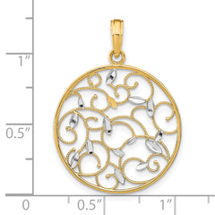 14K w/Rhodium Floral Medallion Pendant Charm