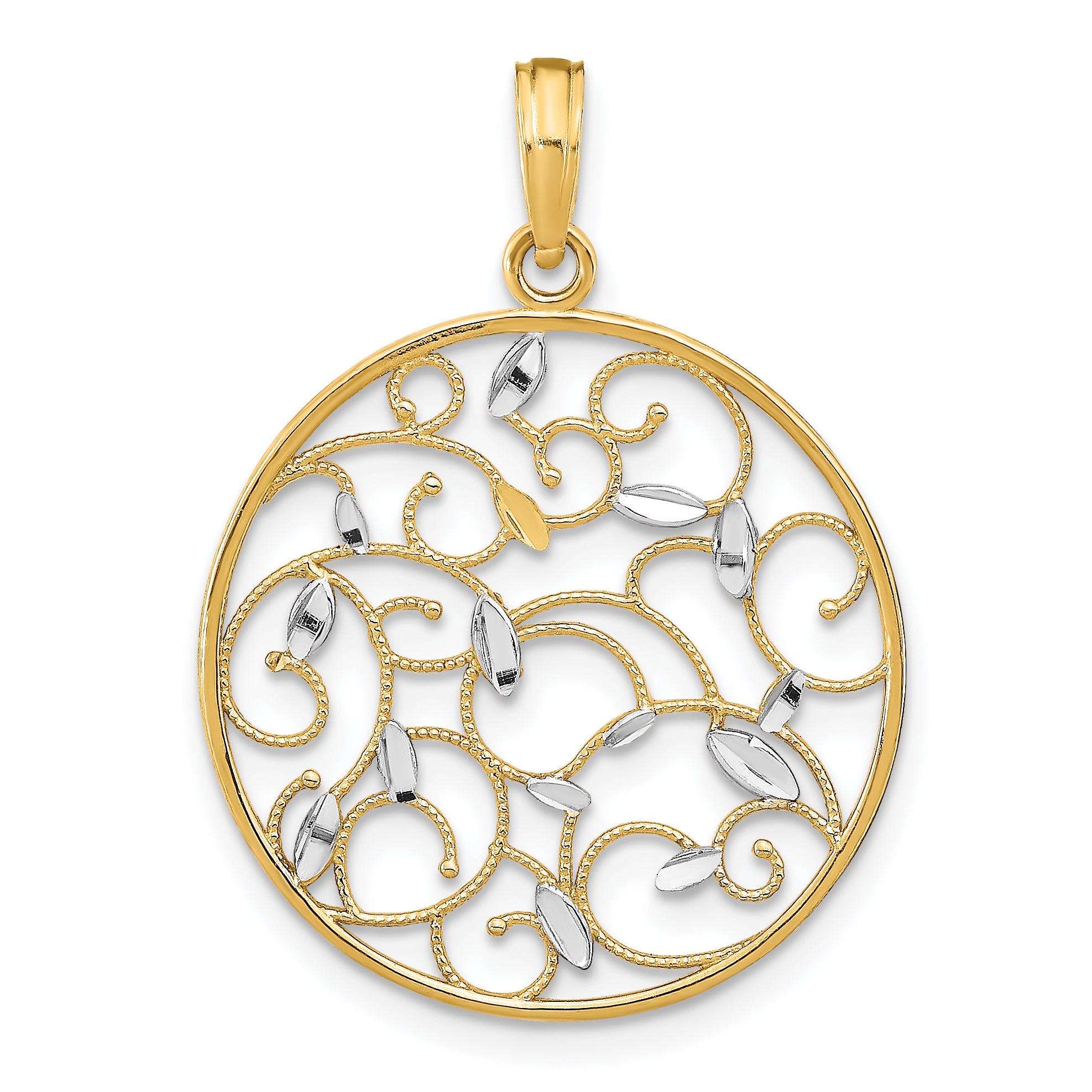 14K w/Rhodium Floral Medallion Pendant Charm Main image