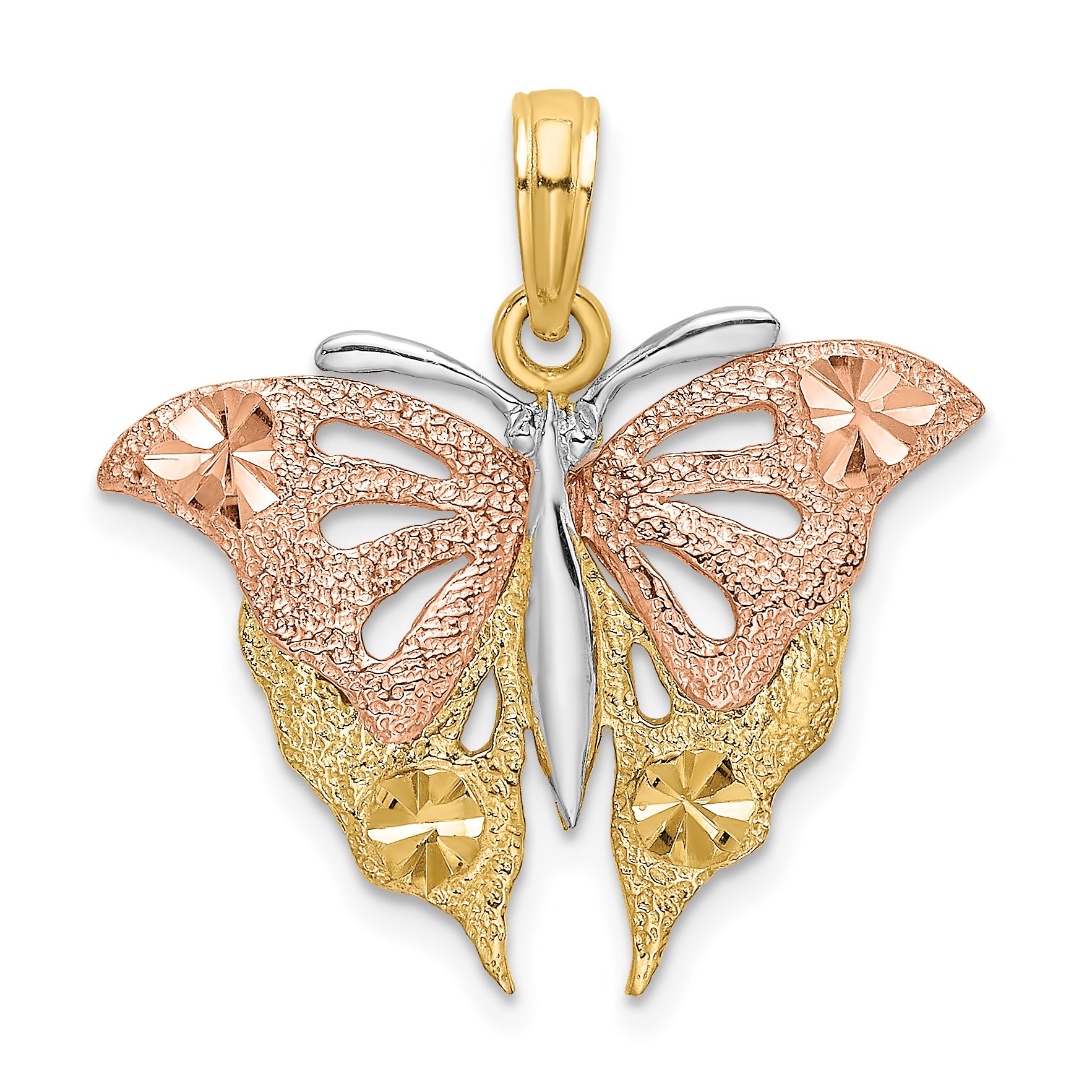 14k Two-Tone and White Rhodium Diamond-cut Butterfly Charm Main image