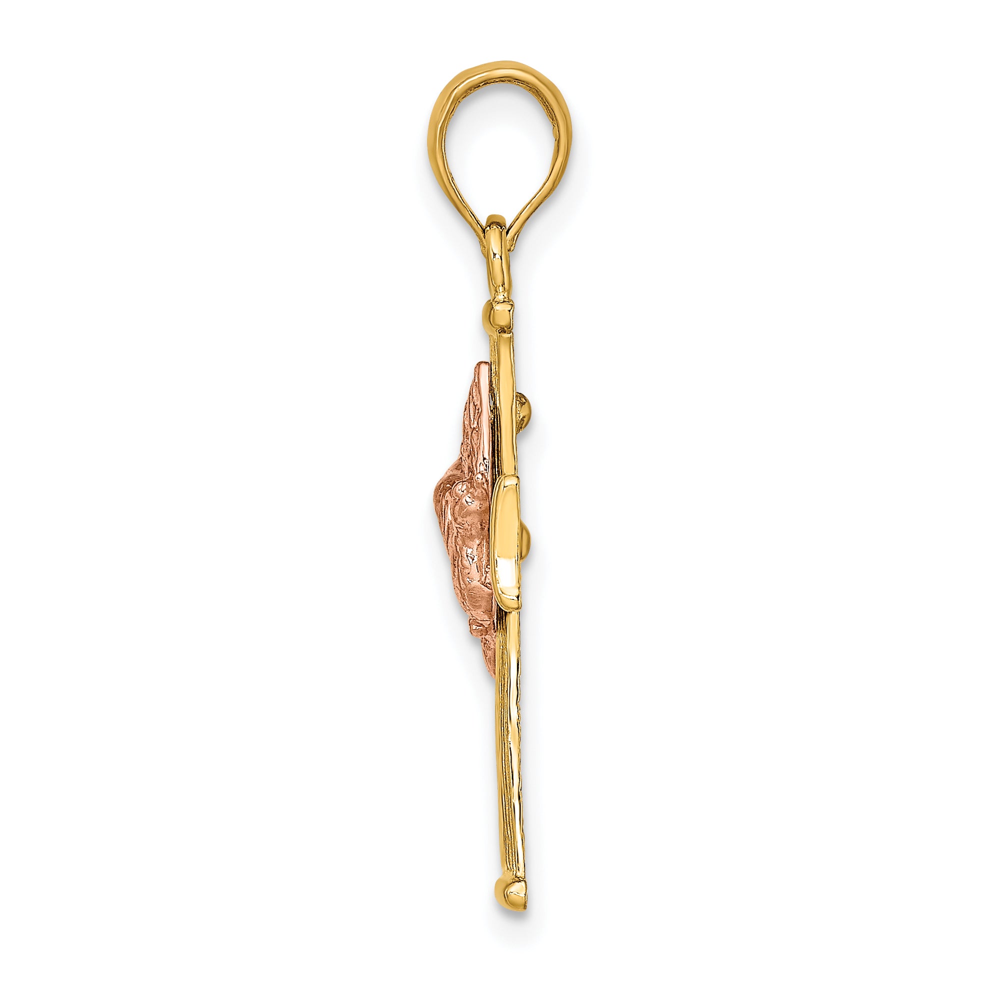 14k Two-tone Textured Finish Cross w/ Dove Charm Secondary image