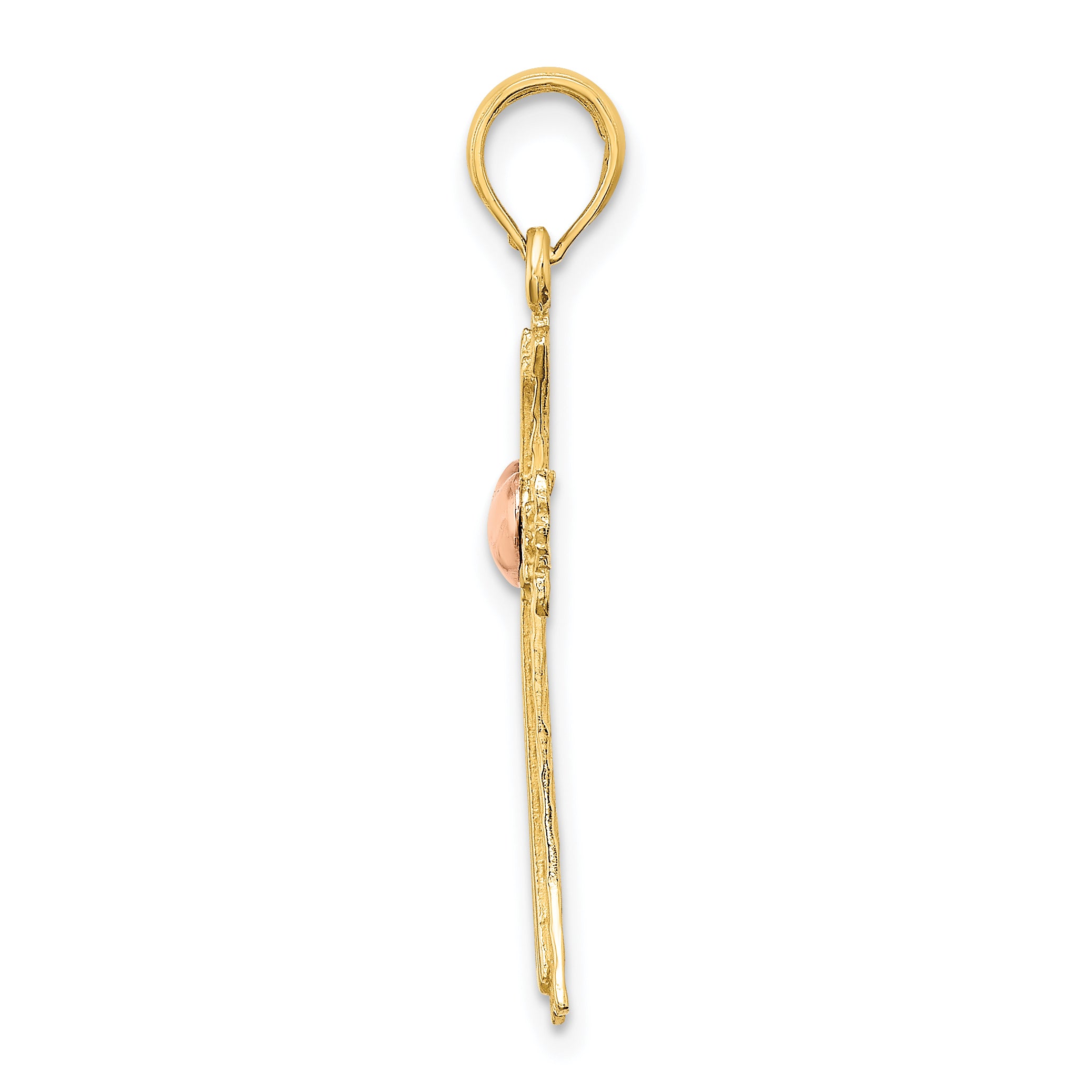 14k Two-Tone Textured Cross w/ Heart Charm Secondary image