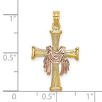 14l Two-Tone Textured Finish Cross w/ Drape Charm