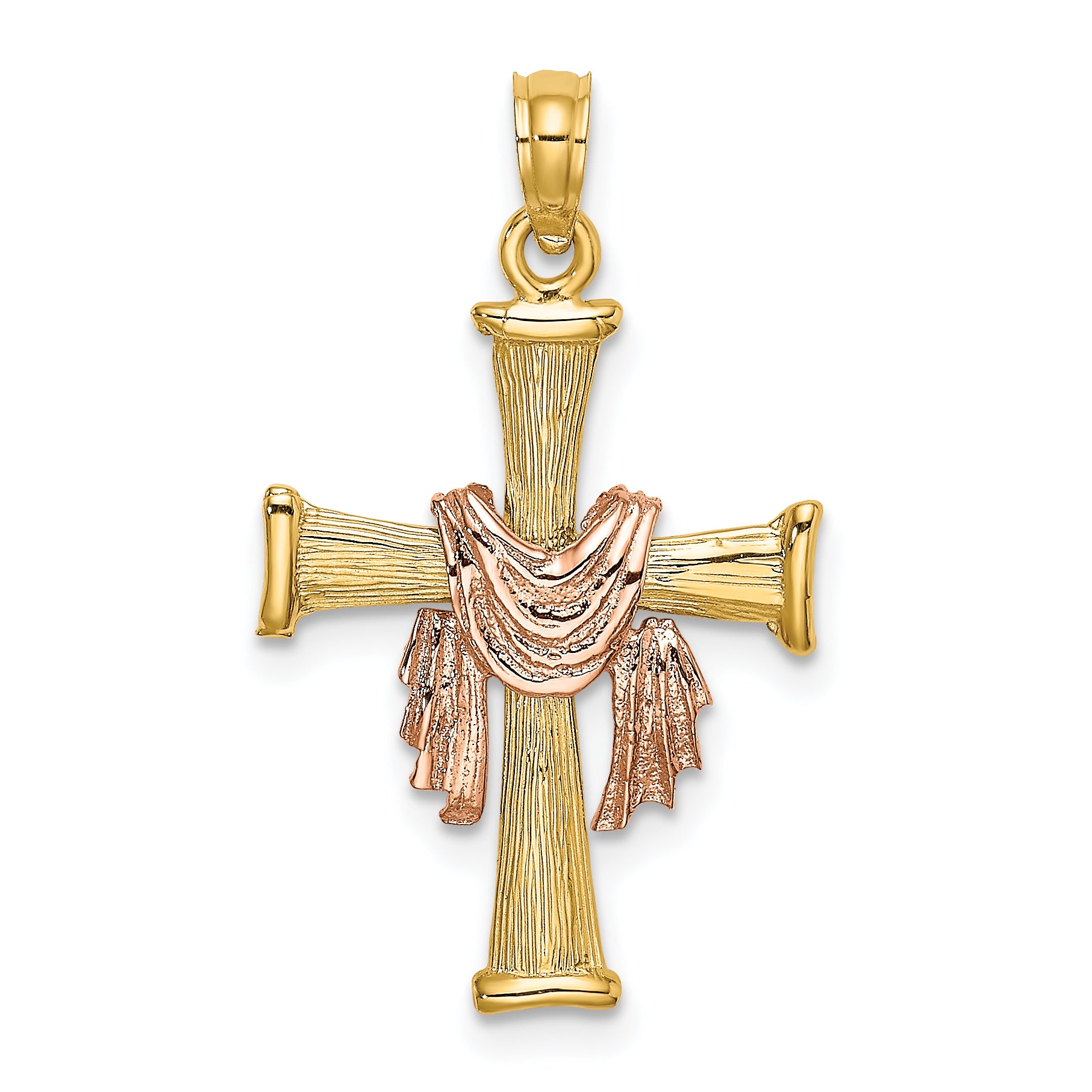 14l Two-Tone Textured Finish Cross w/ Drape Charm Main image