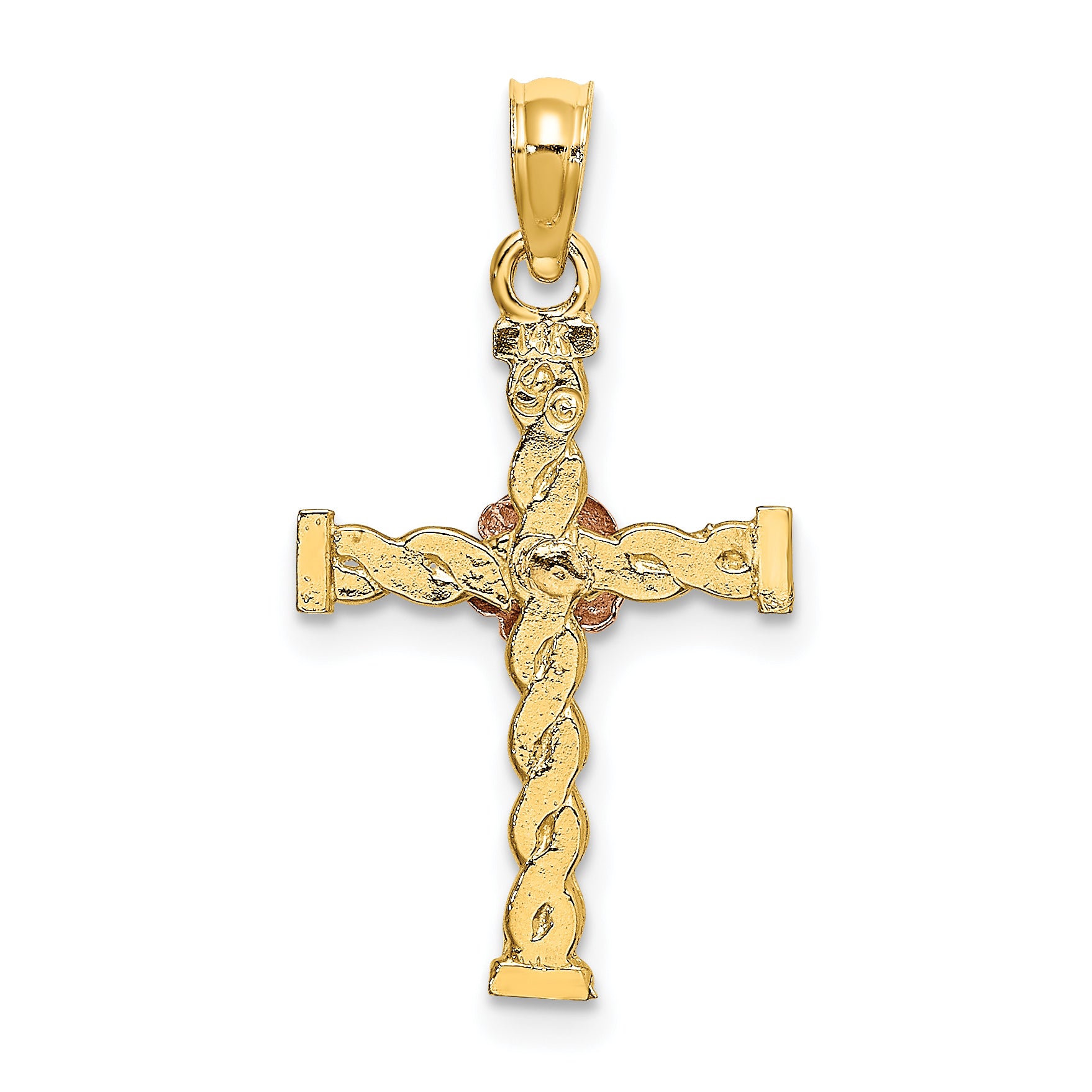 14k Two-Tone Twisted Cross w/ Flower Charm