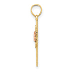 14k Two-Tone Textured Cross w/ Flower Charm