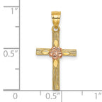 14k Two-Tone Textured Cross w/ Flower Charm
