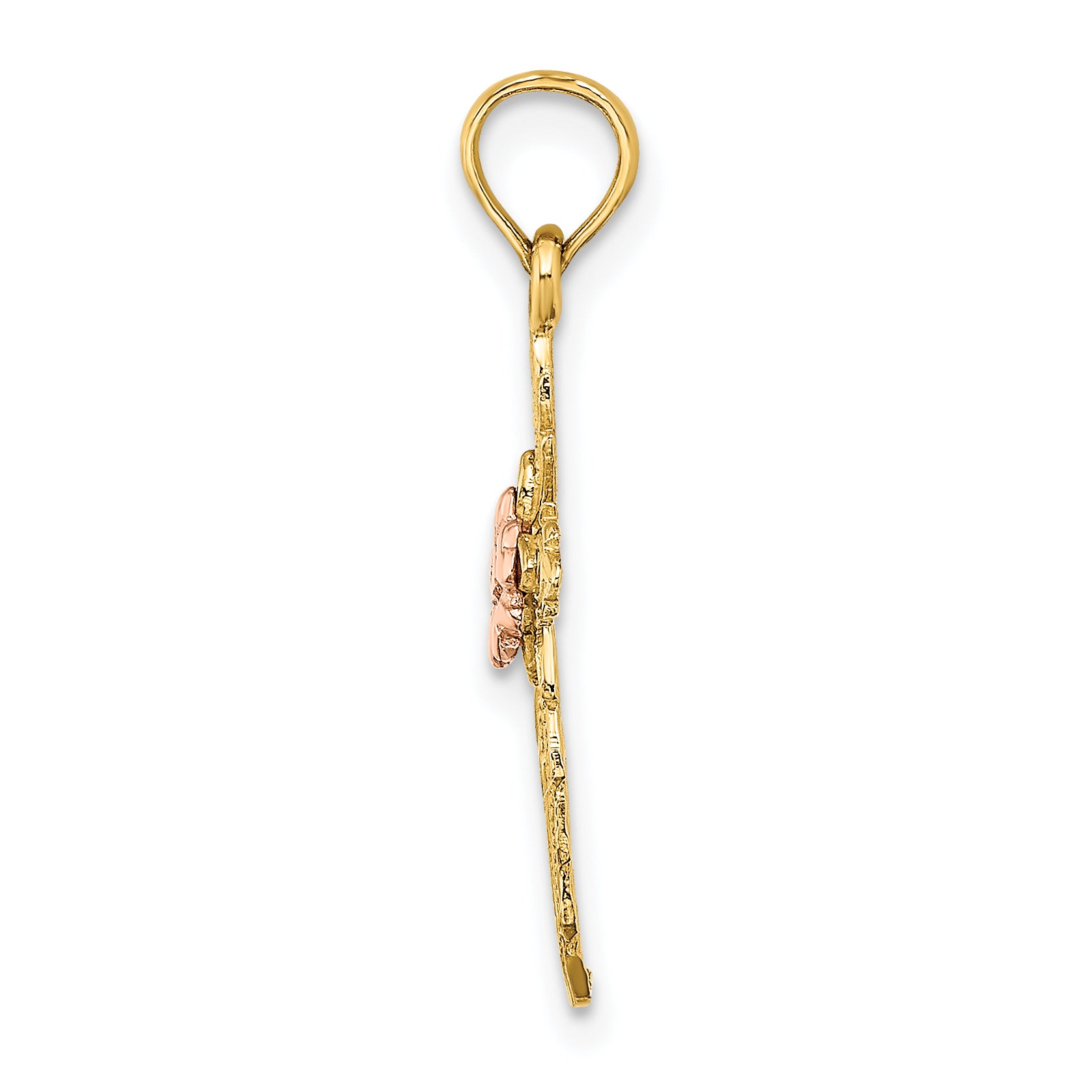 14k Two-tone Cut-Out Cross w/ Flower Charm Secondary image
