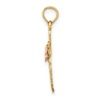14k Two-tone Cut-Out Cross w/ Flower Charm