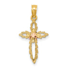 14k Two-tone Cut-Out Cross w/ Flower Charm