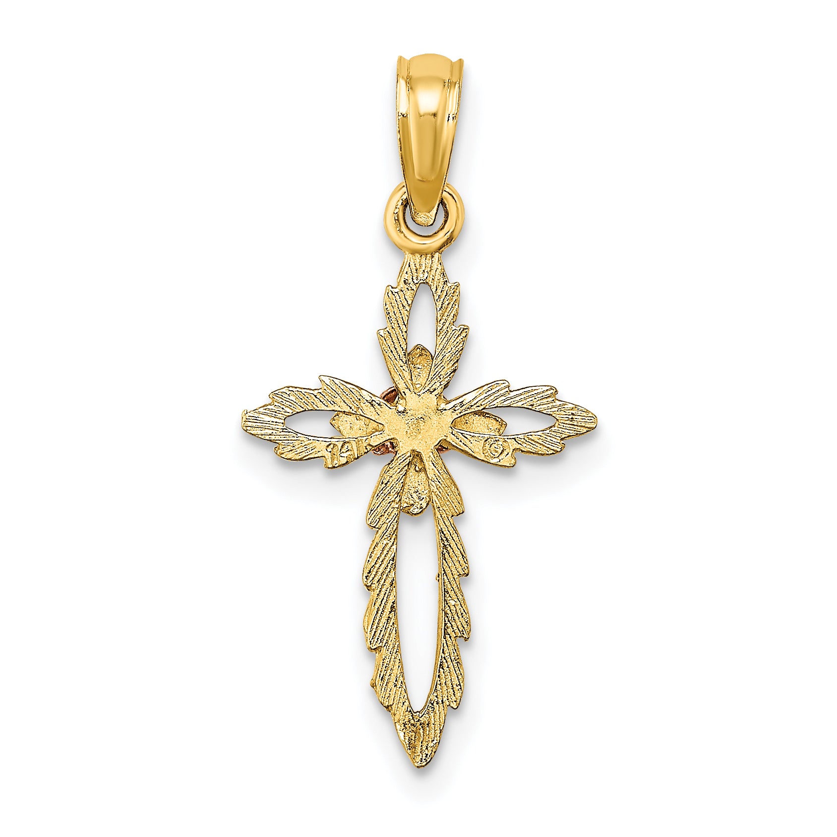 14k Two-Tone Cross w/ Cut-Out Flower Charm