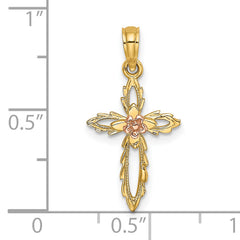 14k Two-Tone Cross w/ Cut-Out Flower Charm