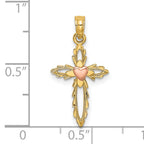 14k Two-Tone Cross w/ Heart Charm