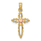 14k Two-Tone Cross w/ Heart Charm