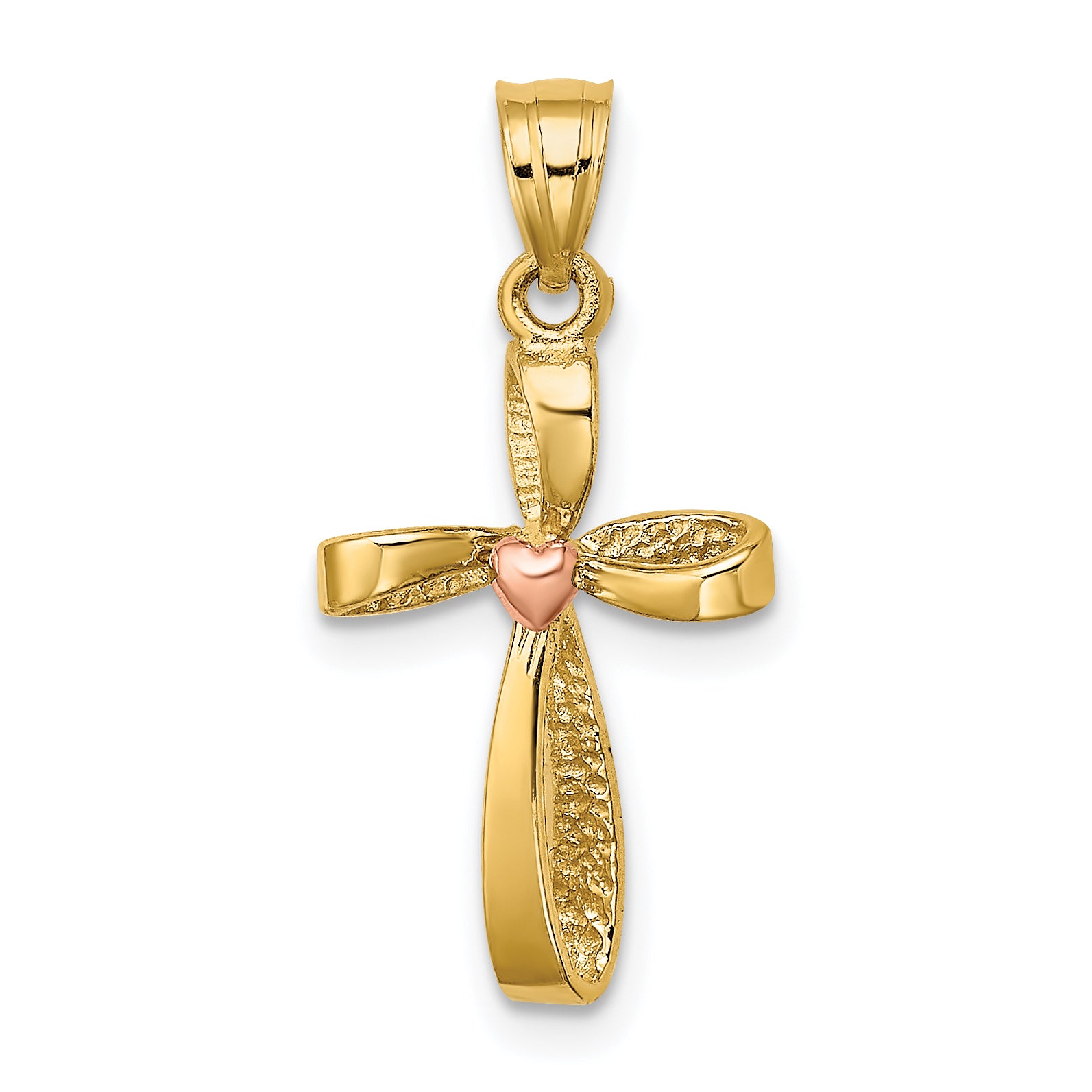 14k Two-Tone Twisted Cross w/ Heart Charm Main image
