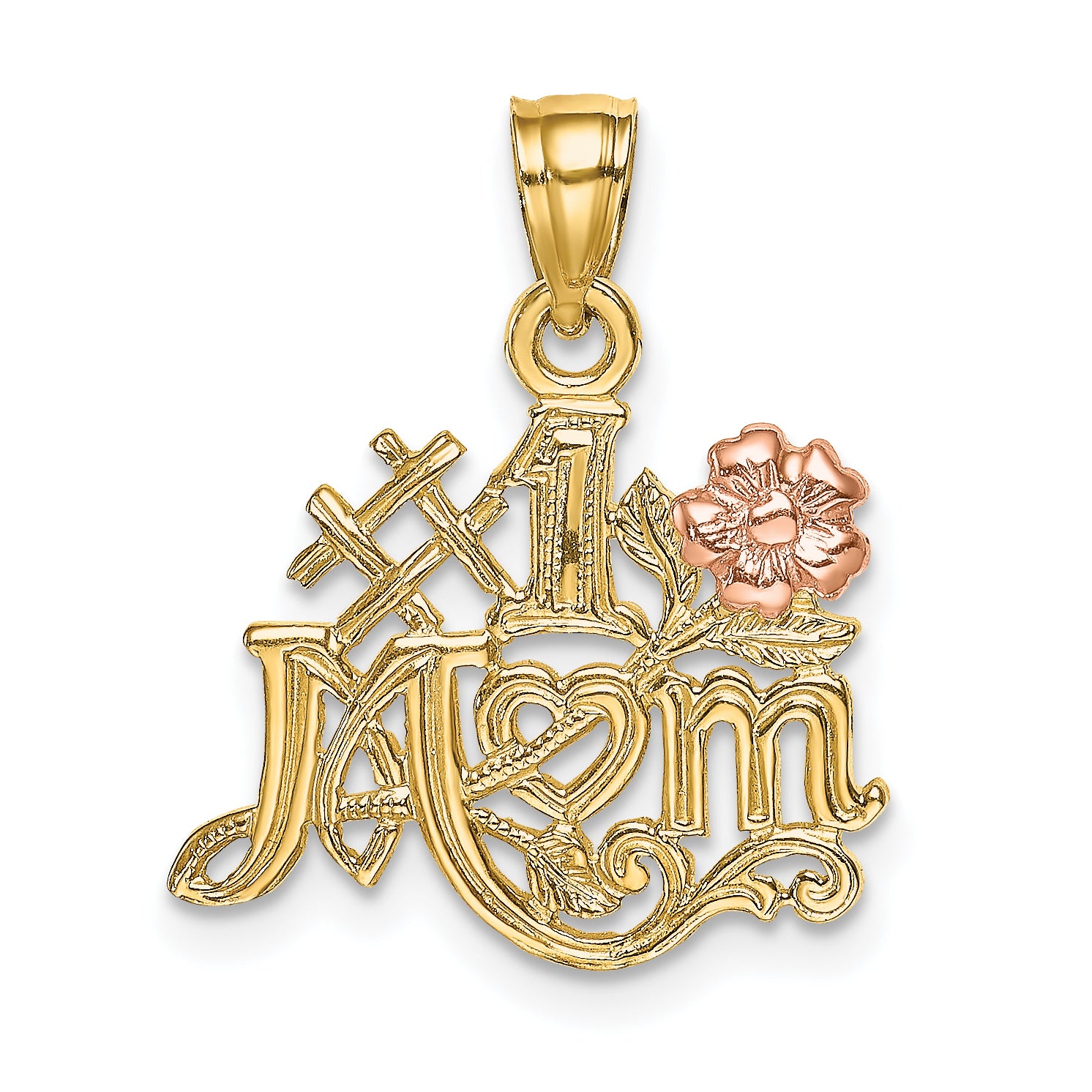 14k Two-Tone #1 MOM w/ Flower Charm Main image