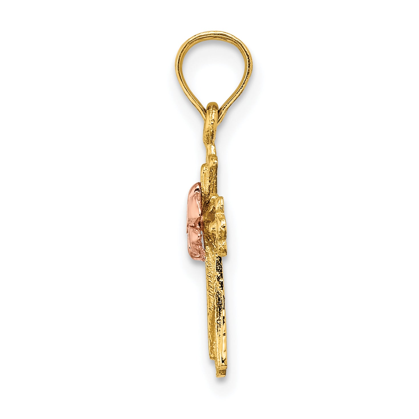 14k Two-Tone Cross w/ Small Flower Charm Secondary image