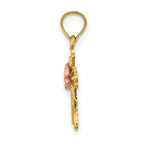 14k Two-Tone Cross w/ Small Flower Charm