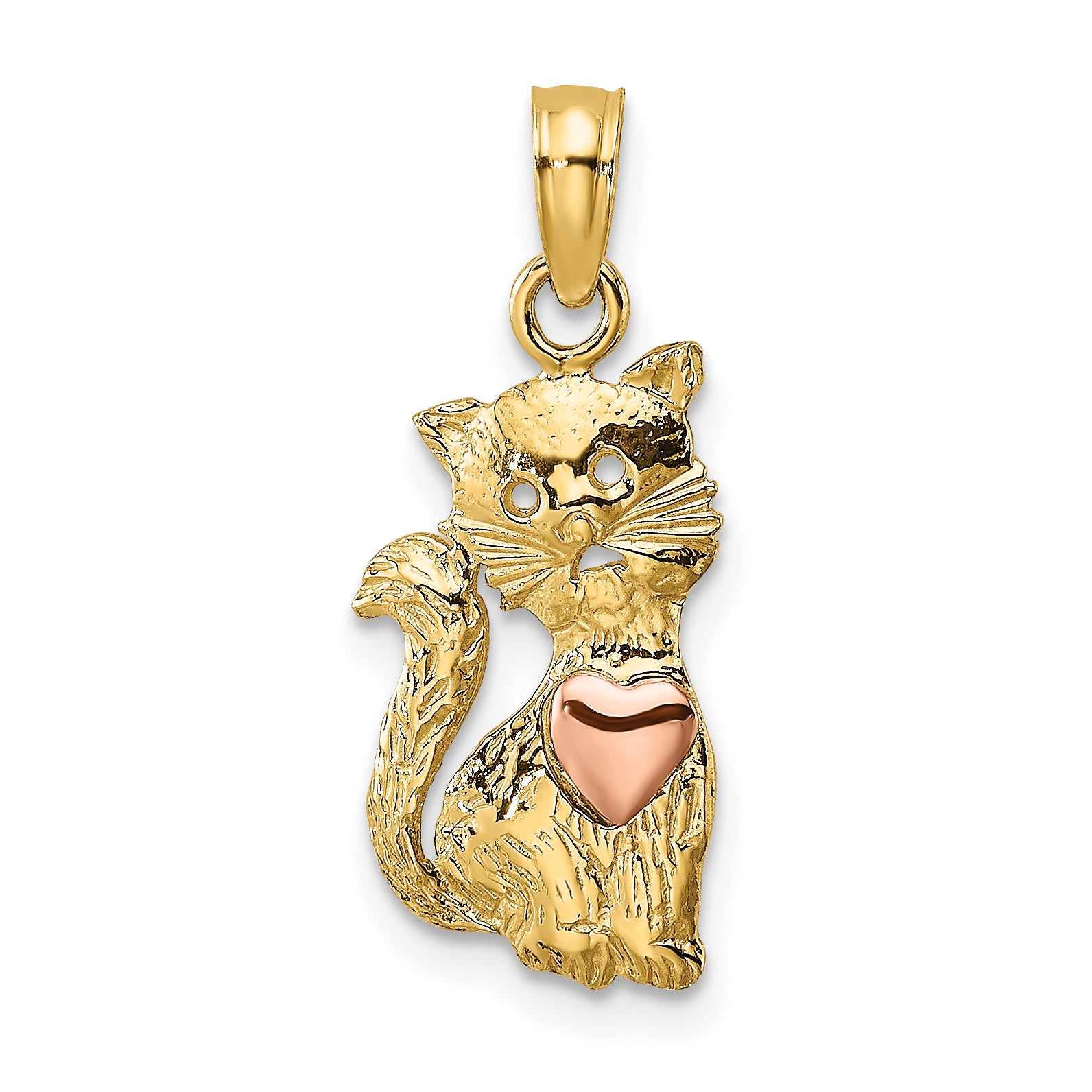 14k Two-Tone Cat w/ Heart Charm Main image